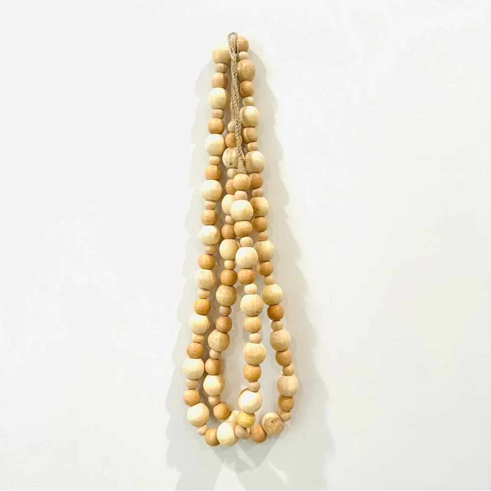 BOHO Natural Unfinished Wood Beaded 6ft Garland with Tassels